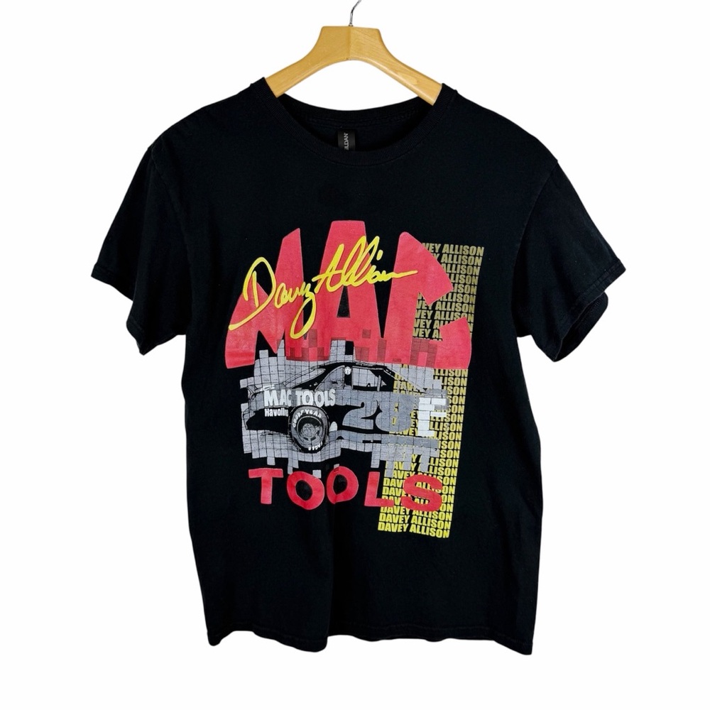 Mac Tools Davey Allison NASCAR Racing Short Sleeve Black Graphic Shirt Medium
